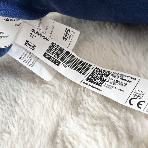 IKEA Blavingad Blue Whale Plush Stuffed Animal Toy 39” Stuffed Zipper Mouth - Picture 7 of 8